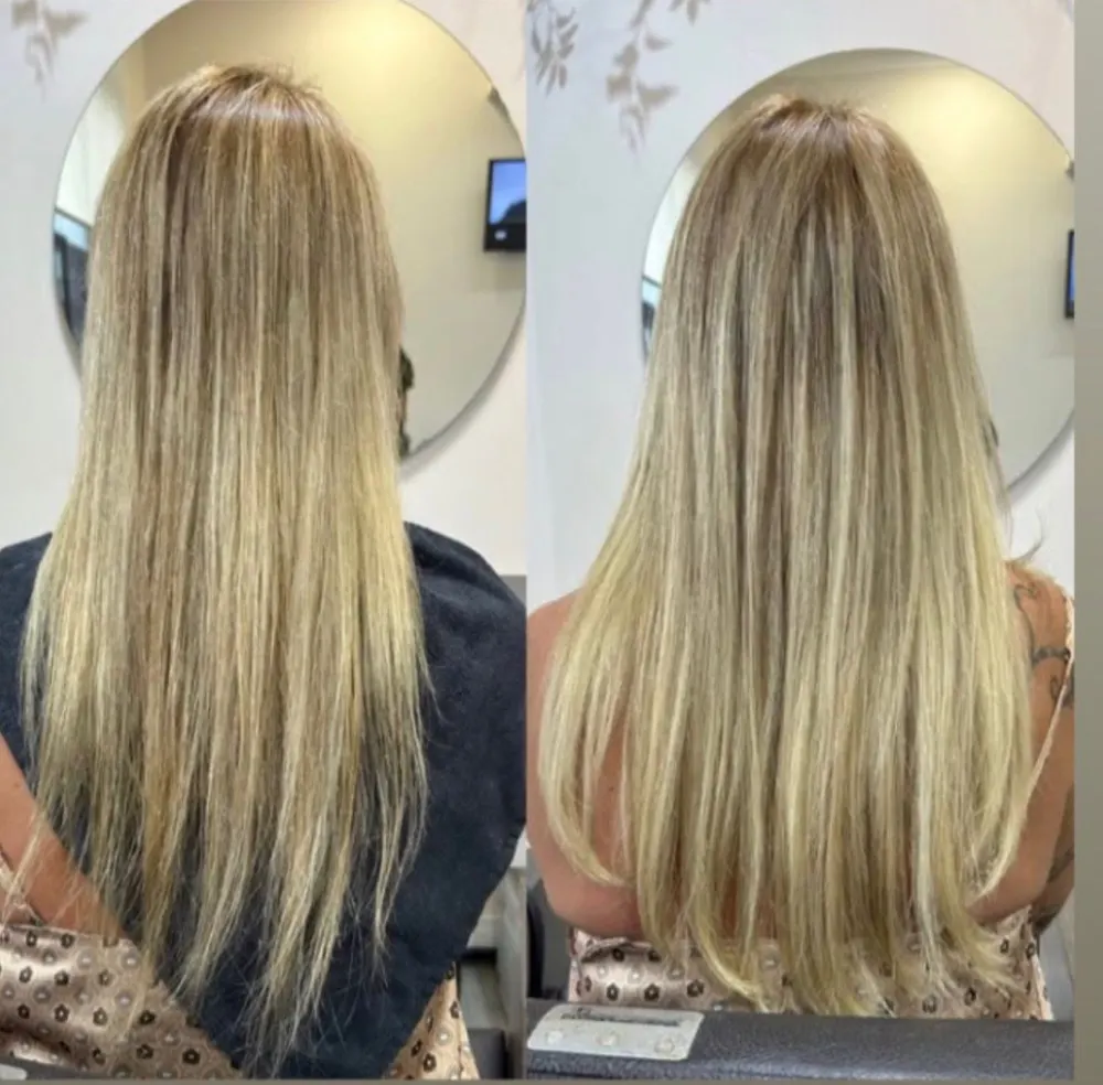Antes e depois da aplicação de mega hair — cliente 4